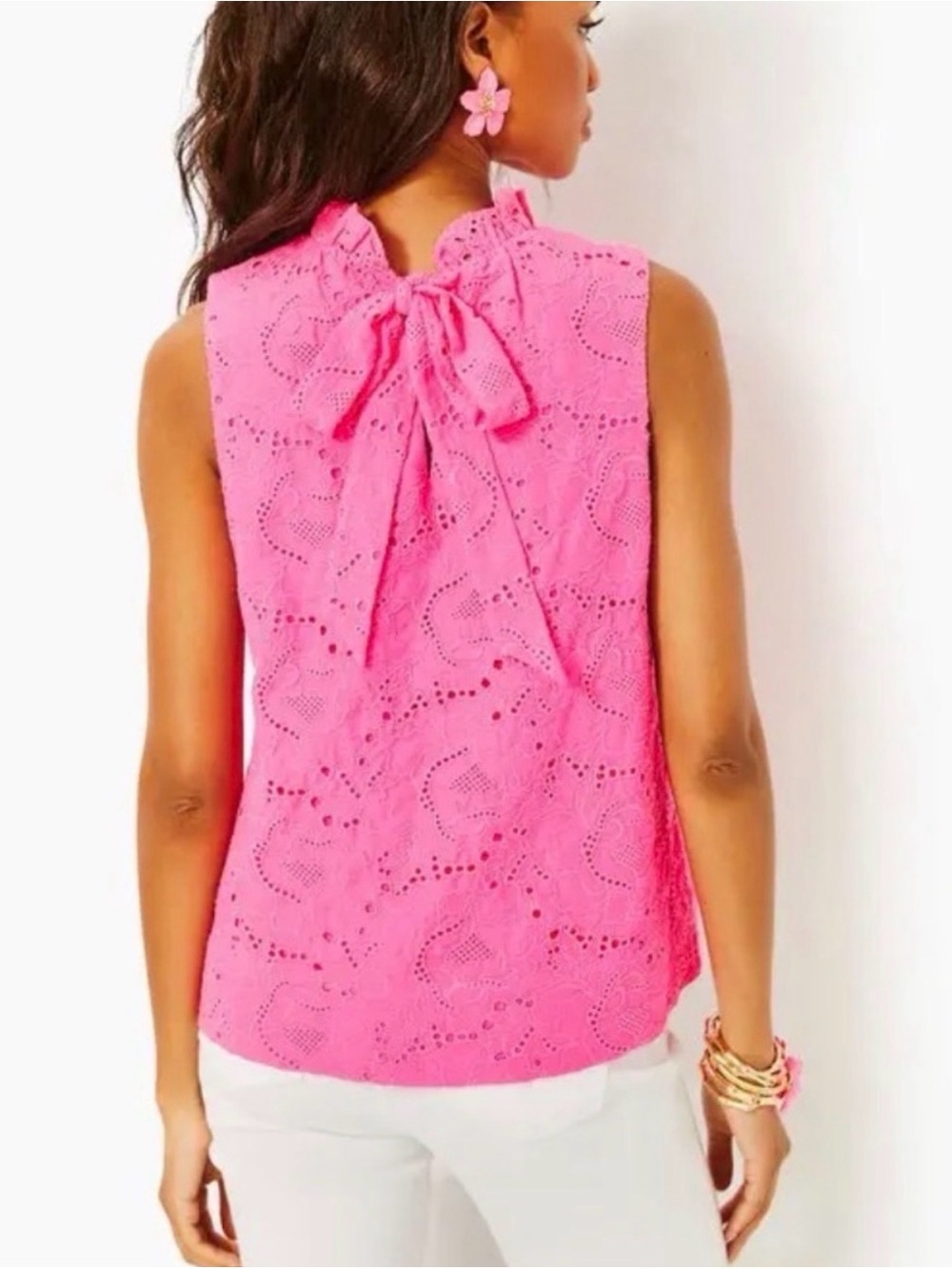 LILLY PULITZER Top, Blouse, XS, Dahliana Eyelet, Bright Pink, Summer
